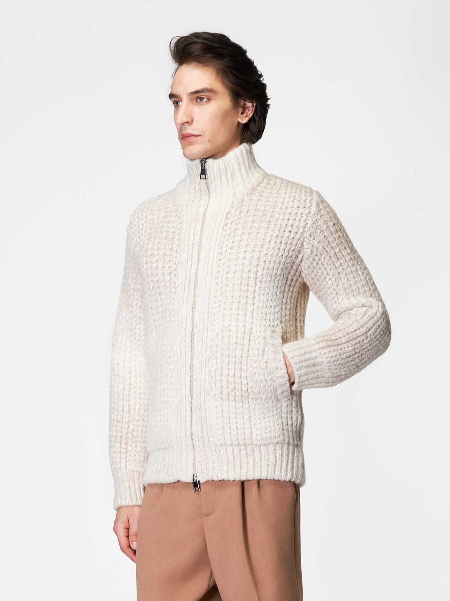 Uomo ROBERTO COLLINA Cardigan E Giacche | Giubbotto Mouline Con Zip Naturale