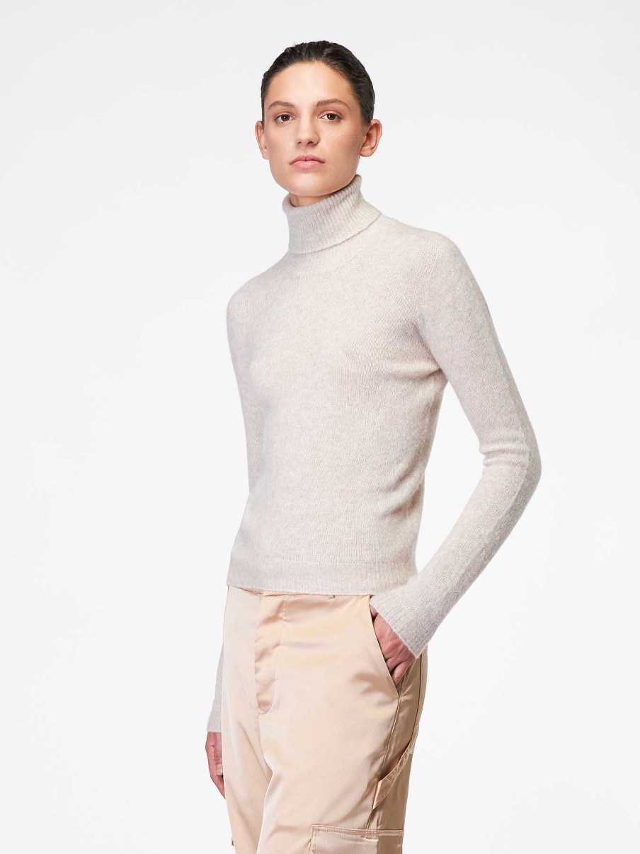 Donna ROBERTO COLLINA Maglieria E Top | Dolcevita In Cashmere E Seta Beige