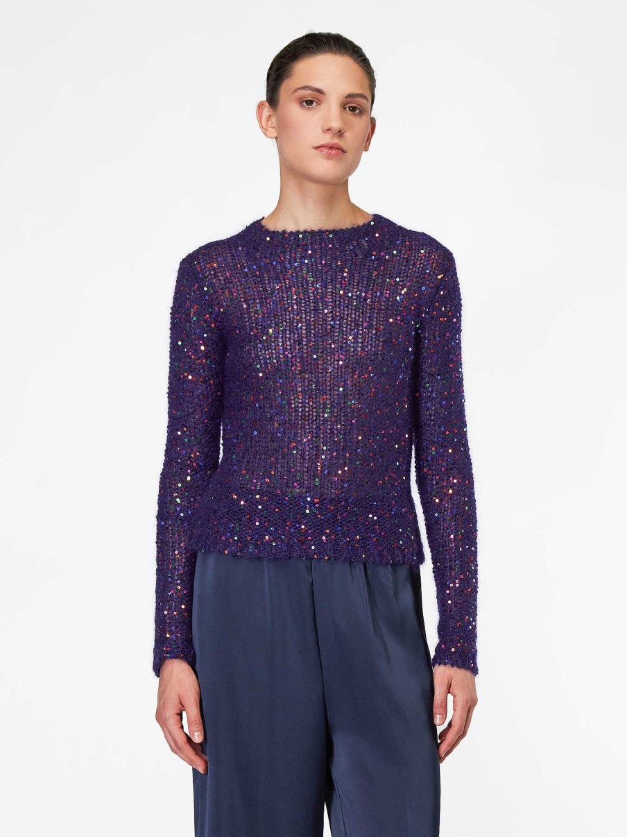 Donna ROBERTO COLLINA Maglieria E Top | Maglia Con Paillettes Viola