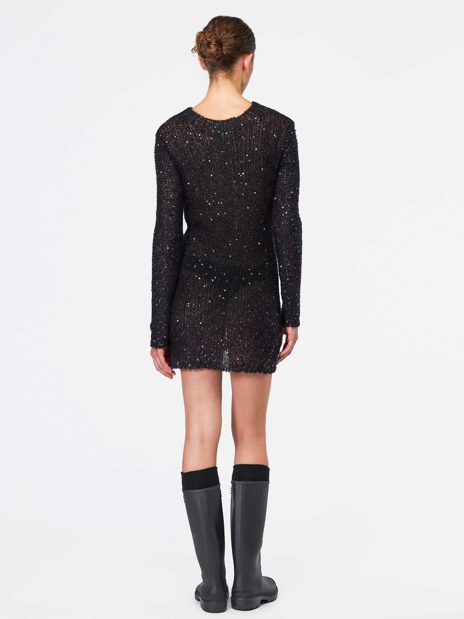 Donna ROBERTO COLLINA Abiti | Minidress In Maglia Con Paillettes Nero