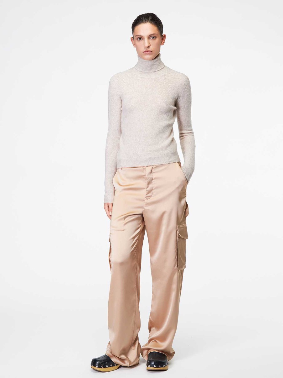 Donna ROBERTO COLLINA Maglieria E Top | Dolcevita In Cashmere E Seta Beige