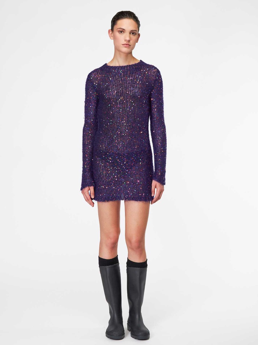 Donna ROBERTO COLLINA Abiti | Minidress In Maglia Con Paillettes Viola