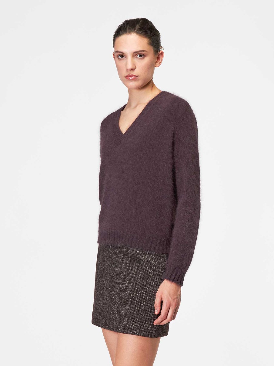 Donna ROBERTO COLLINA Maglieria E Top | Scollo A V Comfy In Angora Moro