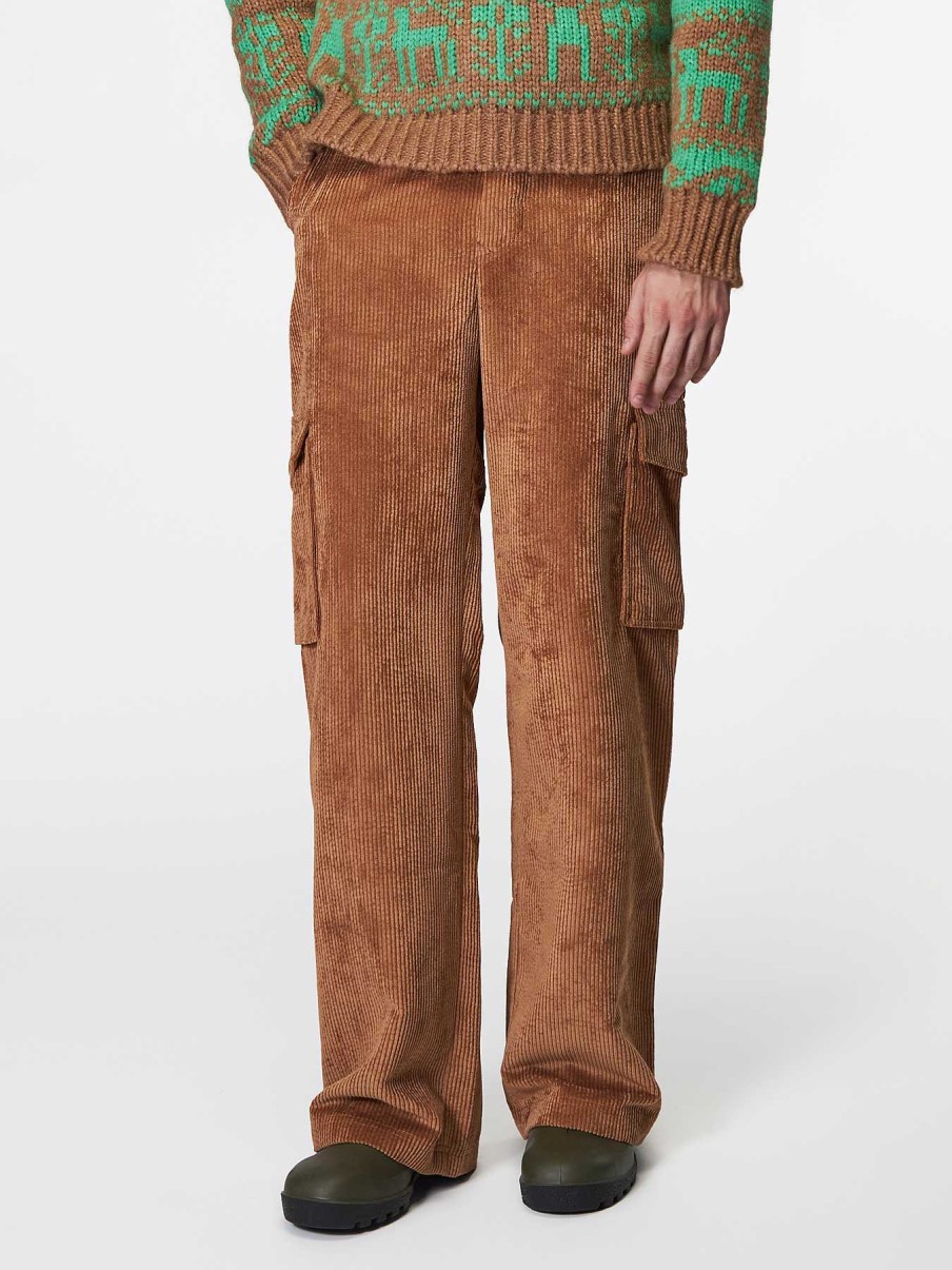 Uomo ROBERTO COLLINA Pantaloni | Pantalone Cargo In Velluto Cammello