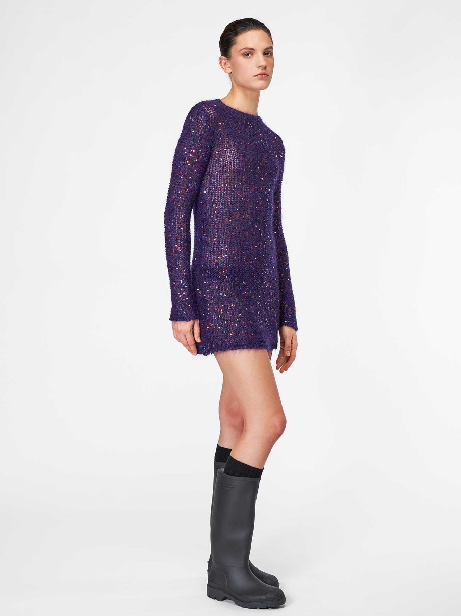 Donna ROBERTO COLLINA Abiti | Minidress In Maglia Con Paillettes Viola