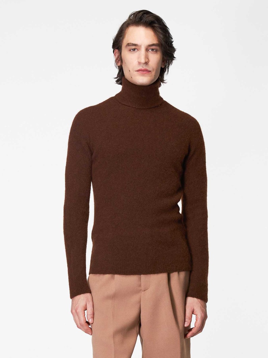 Uomo ROBERTO COLLINA Maglieria E Top | Dolcevita In Cashmere E Seta Cacao