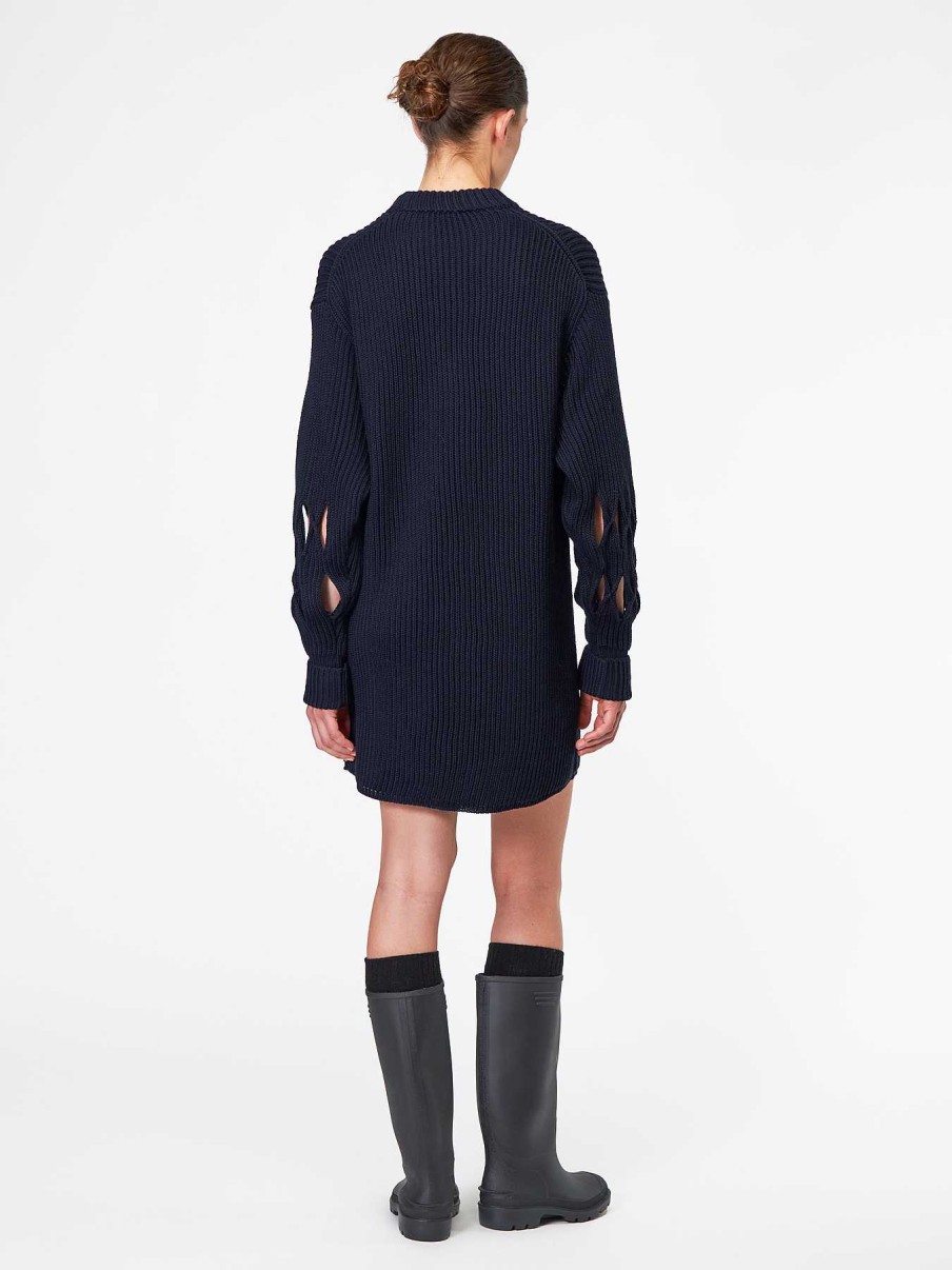 Donna ROBERTO COLLINA Abiti | Minidress Con Maniche Traforate Navy