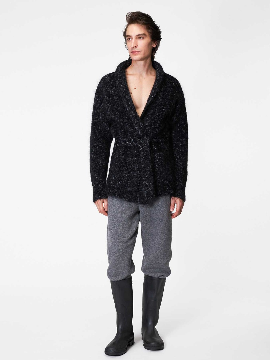 Uomo ROBERTO COLLINA Cardigan E Giacche | Cardigan Animalier Con Cintura Nero