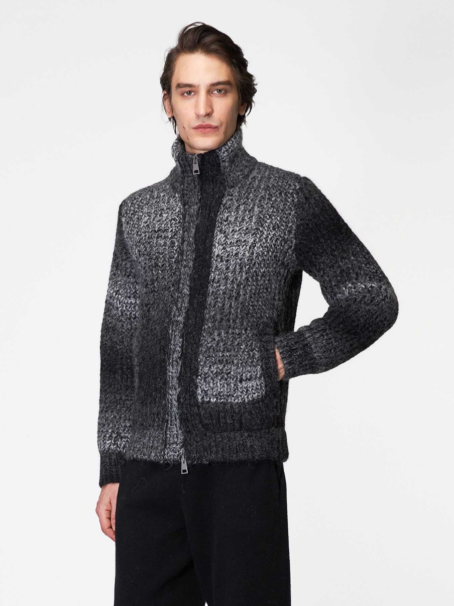 Uomo ROBERTO COLLINA Cardigan E Giacche | Giubbotto Mouline Con Zip Asfalto